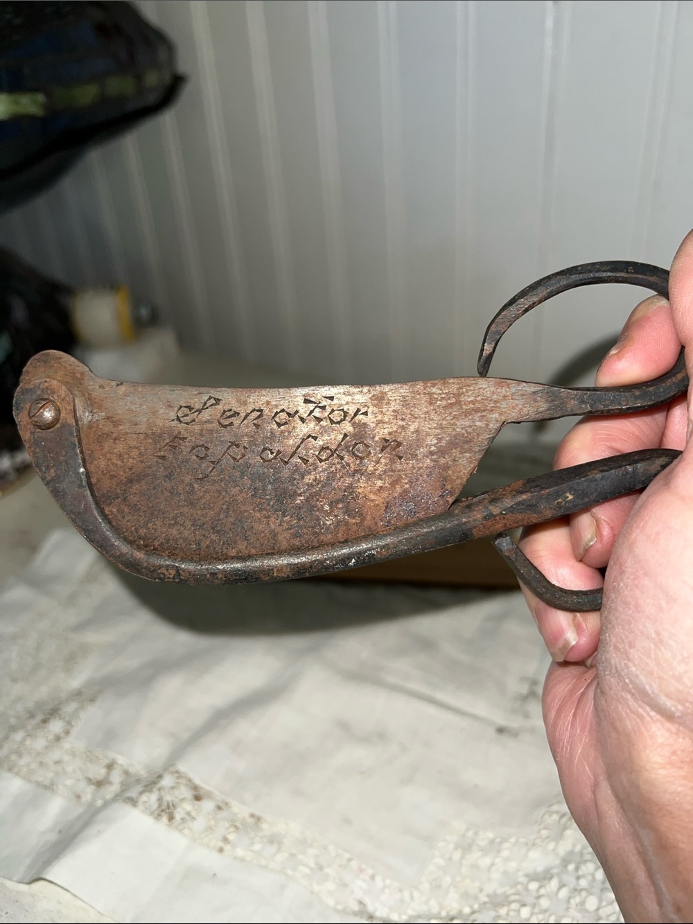 Antique hand forged signed Betel nut cutter